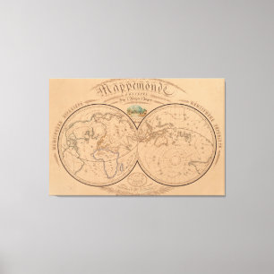 Vintage Weltkarte (1839) Leinwanddruck