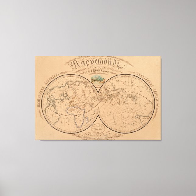 Vintage Weltkarte (1839) Leinwanddruck (Vorderseite)