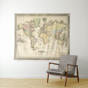 Vintage Weltkarte (1840) Wandteppich