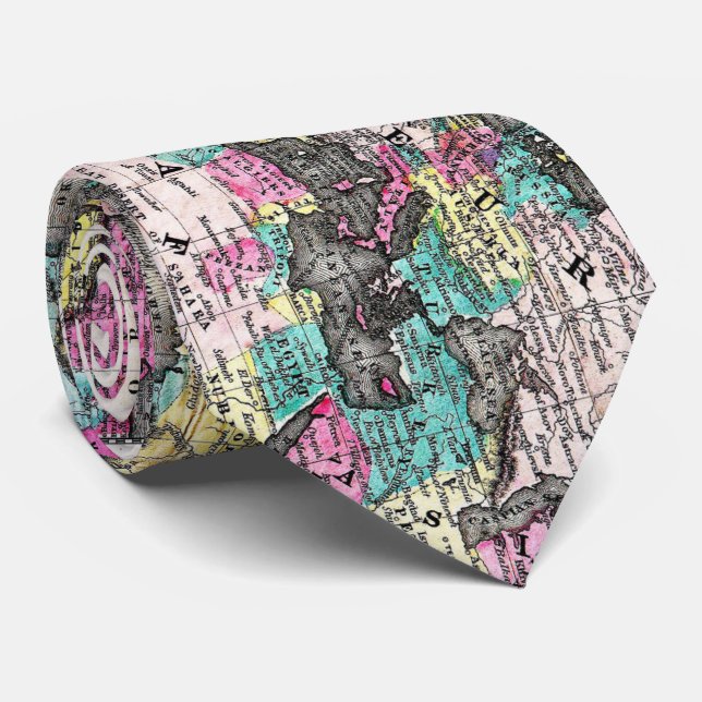 Vintage Weltkarte (1852) - Stilisiert Krawatte (Gerollt)