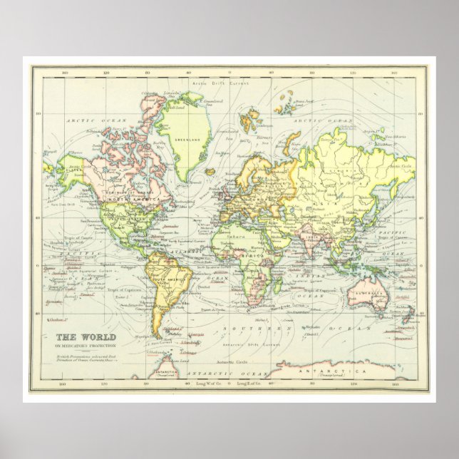 Vintage Weltkarte (1899) Poster (Vorne)