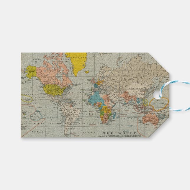 Vintage Weltkarte 1910 Geschenkanhänger (Vorderseite (Horizontal))