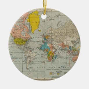 Vintage Weltkarte 1910 Keramik Ornament