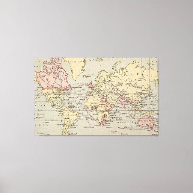 Vintage Weltkarte (1914) Leinwanddruck (Vorderseite)