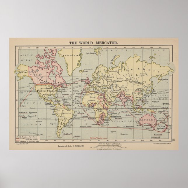 Vintage Weltkarte (1914) Poster (Vorne)