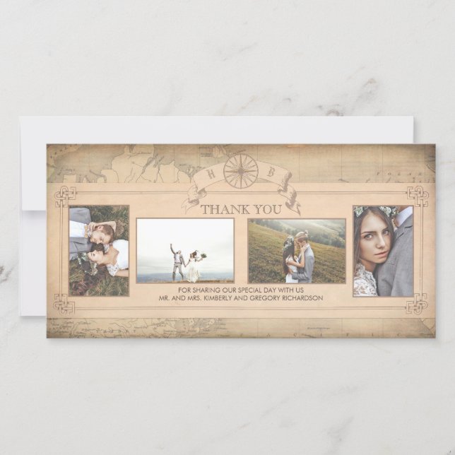 Vintage Weltkarte Alte Hochzeit Vielen Dank Dankeskarte (Vorderseite)