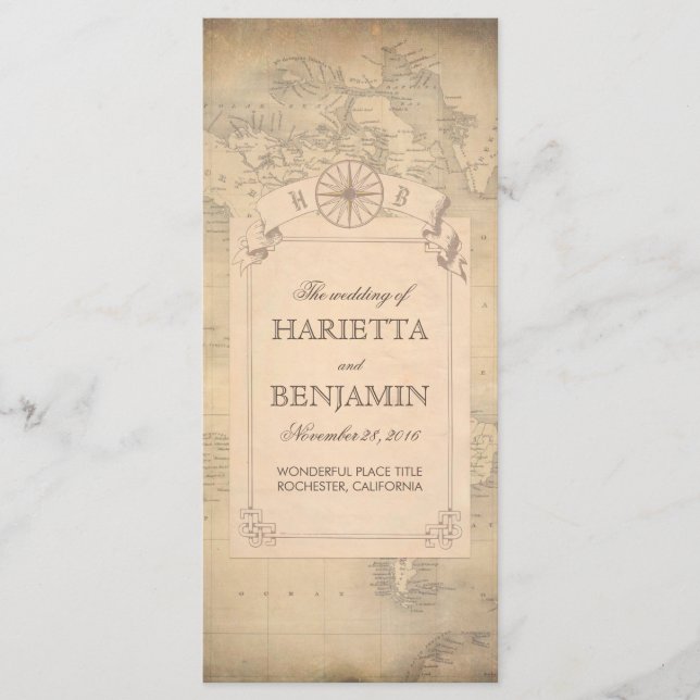 Vintage Weltkarte Alte Hochzeitsprogramme Programm (Vorderseite)