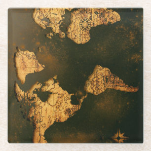 Vintage Weltkarte Antike Kartographie Kunst Glasuntersetzer