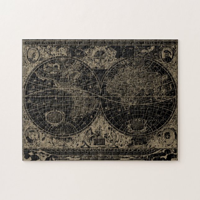 Vintage Weltkarte Black Tan Puzzle (Horizontal)