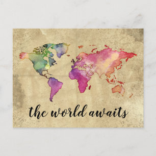 Vintage Weltkarte   Die Welt erwartet Postkarte