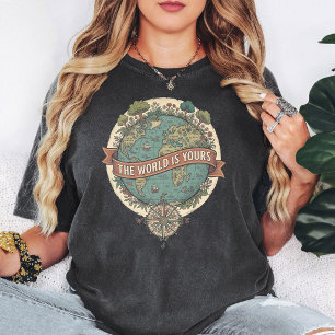 Vintage Weltkarte "Die Welt gehört Dir" Kompass T-Shirt