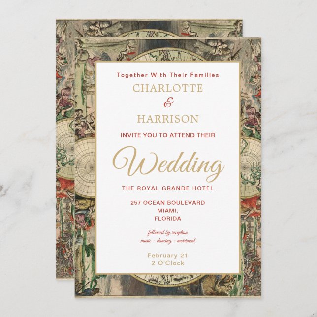 Vintage Weltkarte Einladung (Vorne/Hinten)