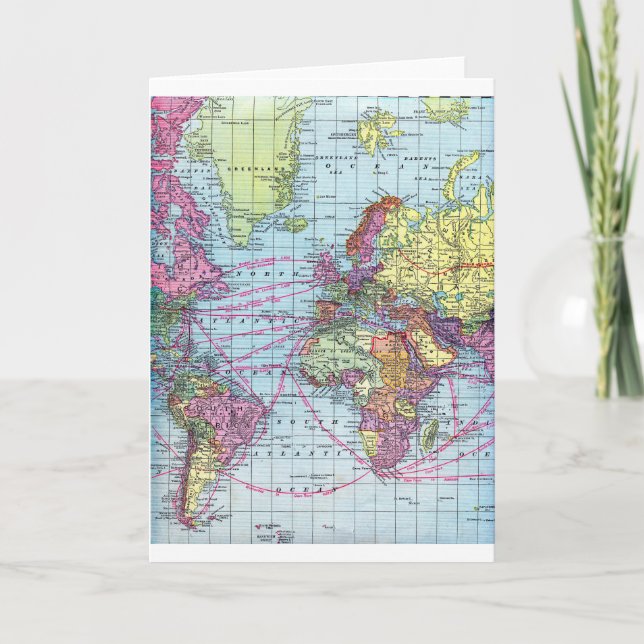 Vintage Weltkarte Feiertagskarte (Vorderseite)