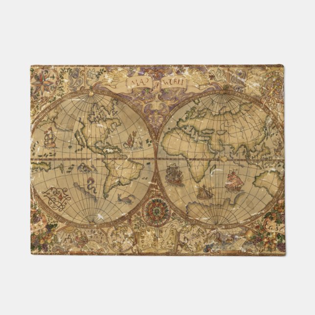 Vintage Weltkarte Fußmatte (Vorderseite)