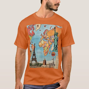 Vintage Weltkarte Ikonische Sehenswürdigkeiten Men T-Shirt