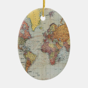 Vintage Weltkarte Keramik Ornament