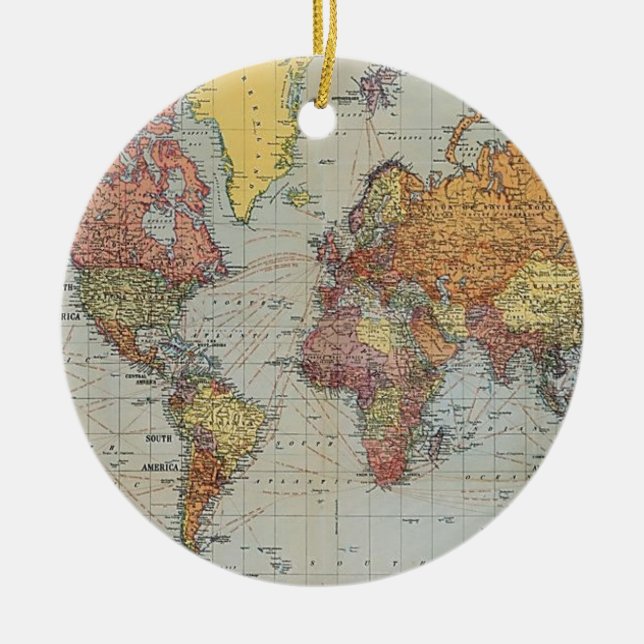 Vintage Weltkarte Keramikornament (Vorne)