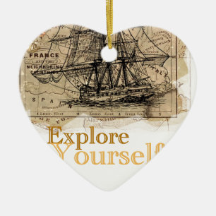 Vintage Weltkarte Keramikornament
