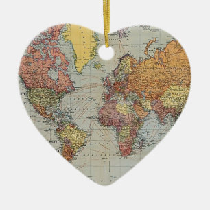 Vintage Weltkarte Keramikornament