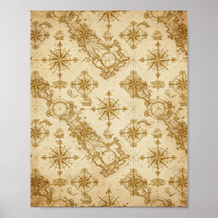 Vintage-Weltkarte-Kompassrose-Kunstposter Poster