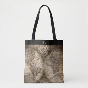 Vintage Weltkarte mit monogrammatischen Initialen