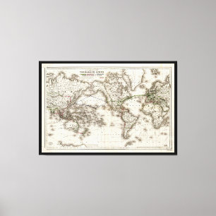 Vintage Weltkarte mit Telegrafenlinien (1871) Leinwanddruck