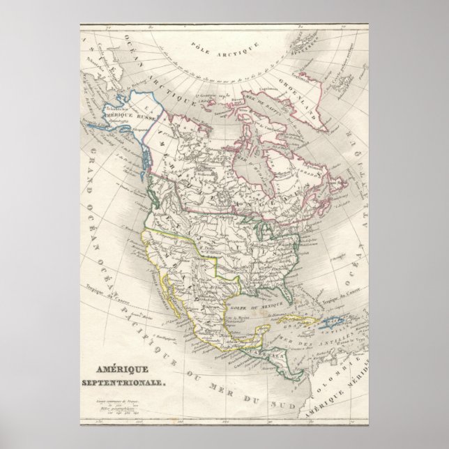 Vintage Weltkarte Nord- und Lateinamerika Poster (Vorne)