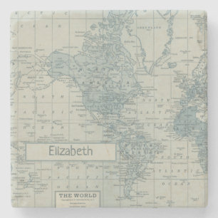 Vintage Weltkarte - personalisiere deinen eigenen Steinuntersetzer