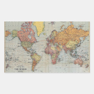 Vintage Weltkarte Rechteckiger Aufkleber