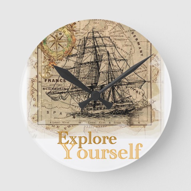 Vintage Weltkarte Runde Wanduhr (Vorderseite)