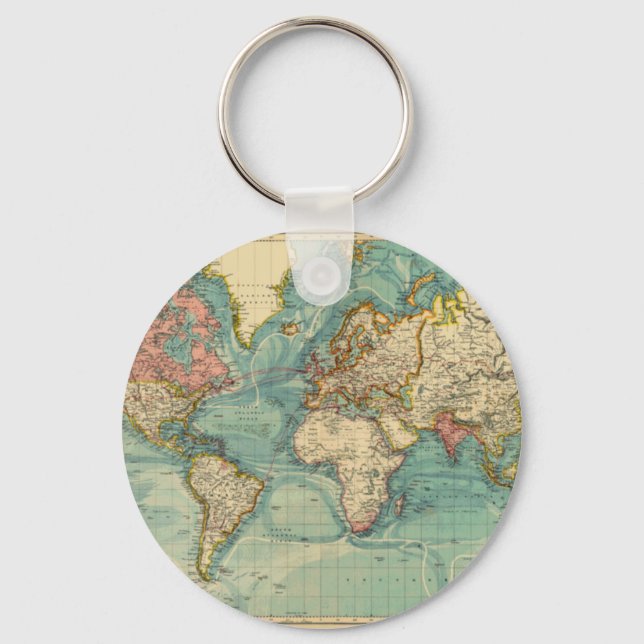 Vintage Weltkarte Schlüsselanhänger (Vorderseite)
