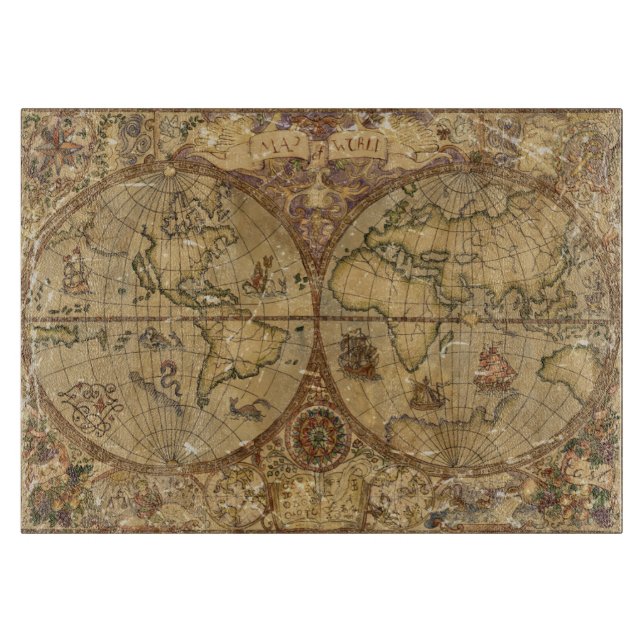 Vintage Weltkarte Schneidebrett (Vorderseite)