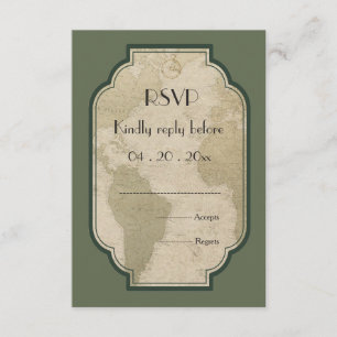 Vintage Weltkarte thematische Hochzeit RSVP Karte