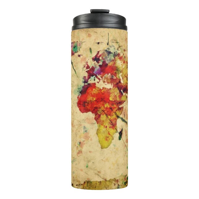 Vintage Weltkarte Thermosbecher (Vorderseite)