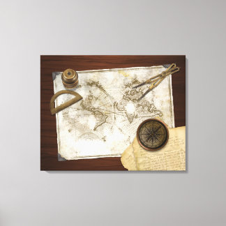 Vintage Weltkarte und Tools Leinwanddruck