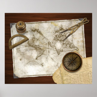 Vintage Weltkarte und Tools Poster
