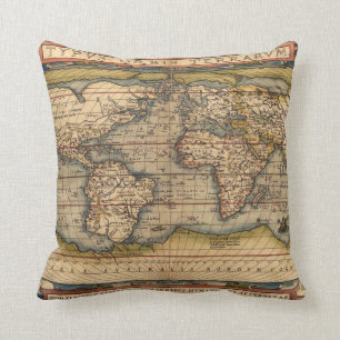 Vintage Weltkarte von Abraham Ortelius 1564 Kissen