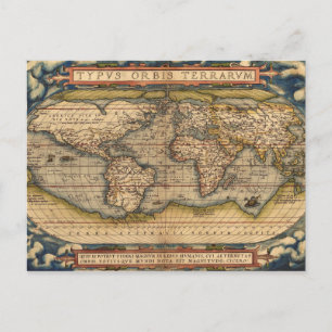Vintage Weltkarte von Abraham Ortelius 1564 Postkarte