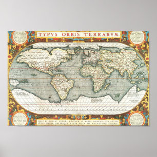 Vintage Weltkarte von Abraham Ortelius 1587-1595 Poster