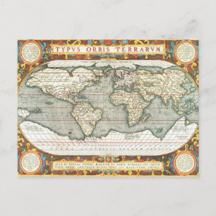 Vintage Weltkarte von Abraham Ortelius 1587-1595 Postkarte