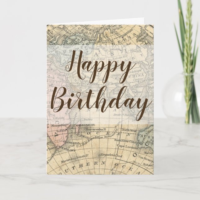 Vintage Weltkarten-alles- Gute zum Geburtstagkarte Karte (Vorderseite)