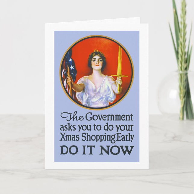 Vintage Weltkrieg-Weihnachtseinkaufskarte Feiertagskarte (Vorderseite)