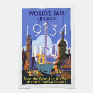 Vintage Weltmesse von 1934, Reiseplakat von Chicag Geschirrtuch
