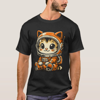 Vintage-Weltraum-Kitty im orangefarbenen Raumanzug T-Shirt