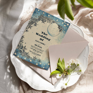 Vintage Weltraum Universum Galaxie Blaue Hochzeit Einladung
