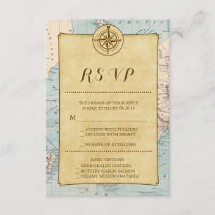 Vintage Weltreise Map Wedding RSVP Karte