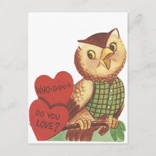 Vintage "Wen Liebst Du" Eulen-Valentinstag Feiertagspostkarte