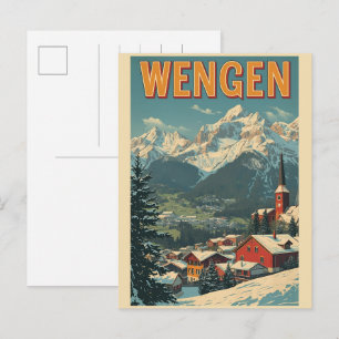 Vintage WENGEN Skier Schweiz Schweizer Alpen Gesch Postkarte