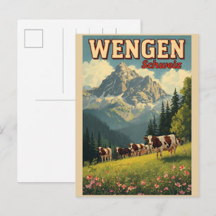 Vintage WENGEN Skiferien Schweiz Schweizer Alpen G Postkarte