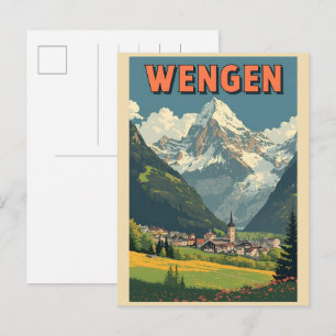 Vintage WENGEN Skiferien Schweiz Schweizer Alpen G Postkarte